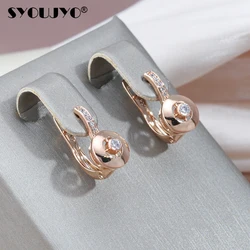 SYOUJYO Vintage 585 Rose Gold Color Glossy English Earring For Women Natural Zircon Simple Fine Jewelry Luxury Trendy Earring