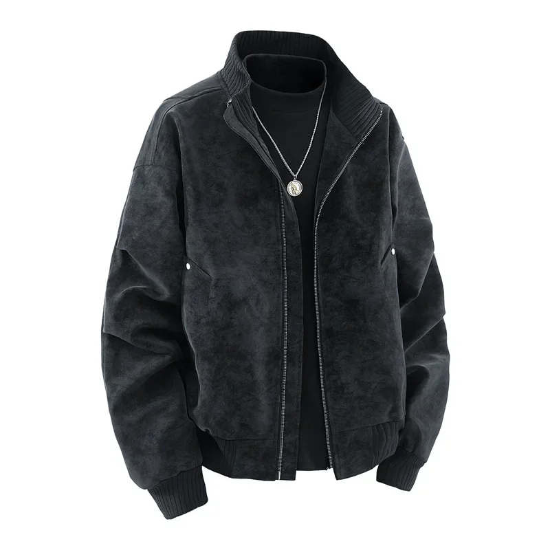 

Autumn Winter Man Cargo Coat Stand Collar Long Sleeve Zipper Male Bomber Jacket Vintage Loose Windproof Outdoor Men Outerwear