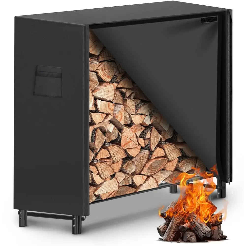 

Уличная стойка для дров 4 фута с чехлом, сверхпрочная стойка для хранения дров с чехлом из водонепроницаемой ткани Оксфорд 600D, устойчивой к атмосферным воздействиям.