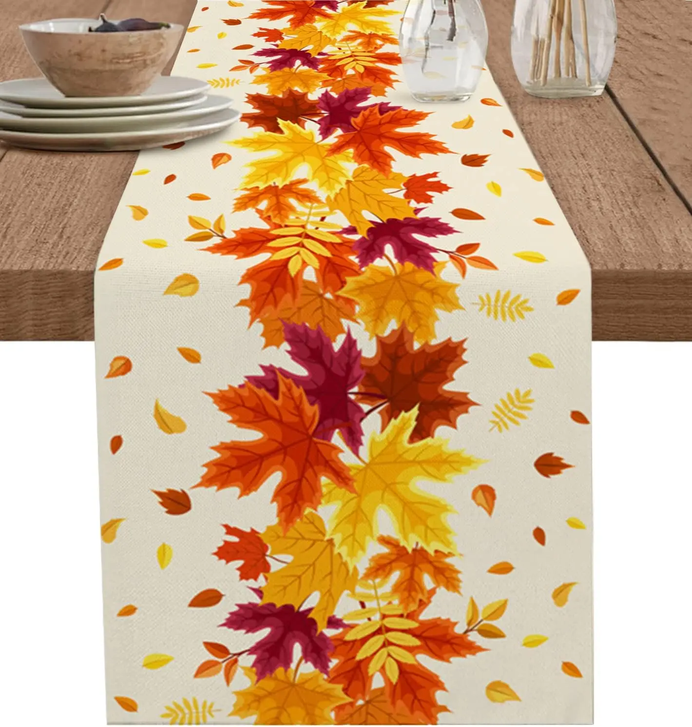 

Thanksgiving Autumn Maple Leaf Linen Table Runners Holiday Party Decor Washable Kitchen Home Dining Table Runners Party Supplies