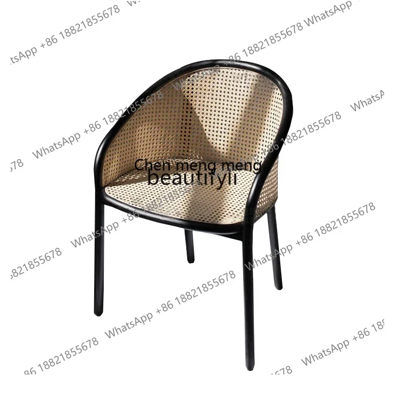 

P178 Rattan Dining Chair with Backrest Small Apartment Designer Wooden Lounge Chair Retro Nordic Restaurant Hotel Desk Chair