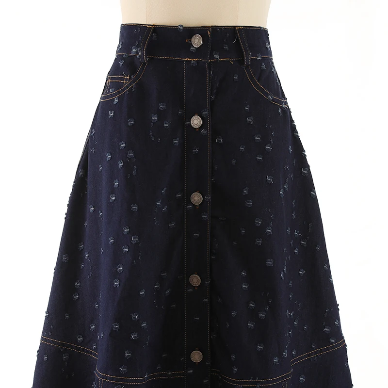 Denim skirt holes fashion retro spliced pendulum A line skirt women spring