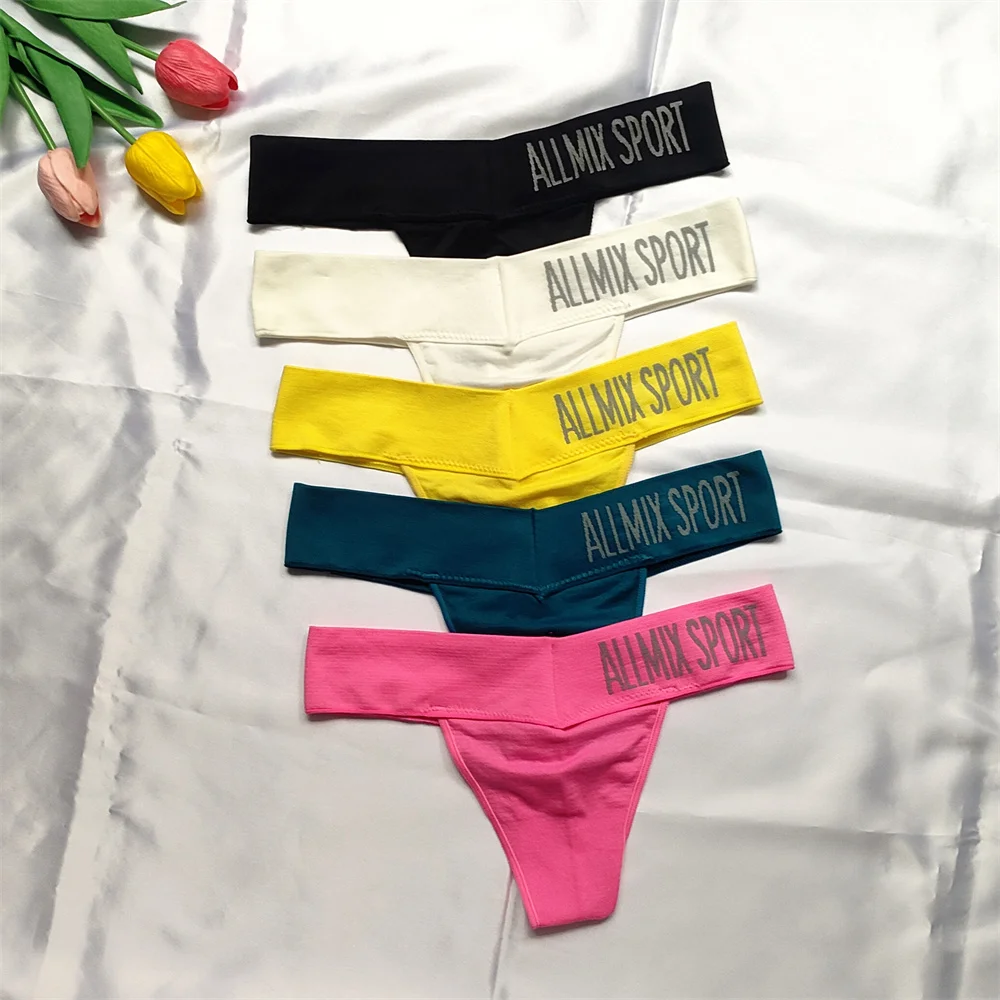 On Sales ! High Elasticity Letters Deep V Wide Waist Women Sports Thong Underwear Sexy Seamless Fitness V-string