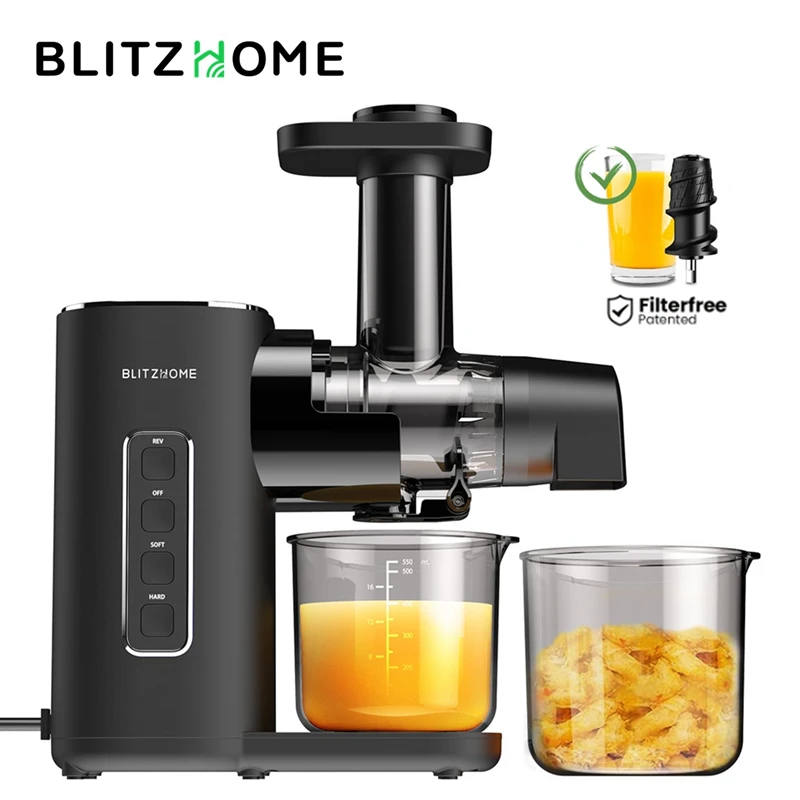 Blitzhome 150W macchine per spremiagrumi a freddo modalità a 2 velocità spremiagrumi a masticazione lenta per elettrodomestici silenziosi per frutta