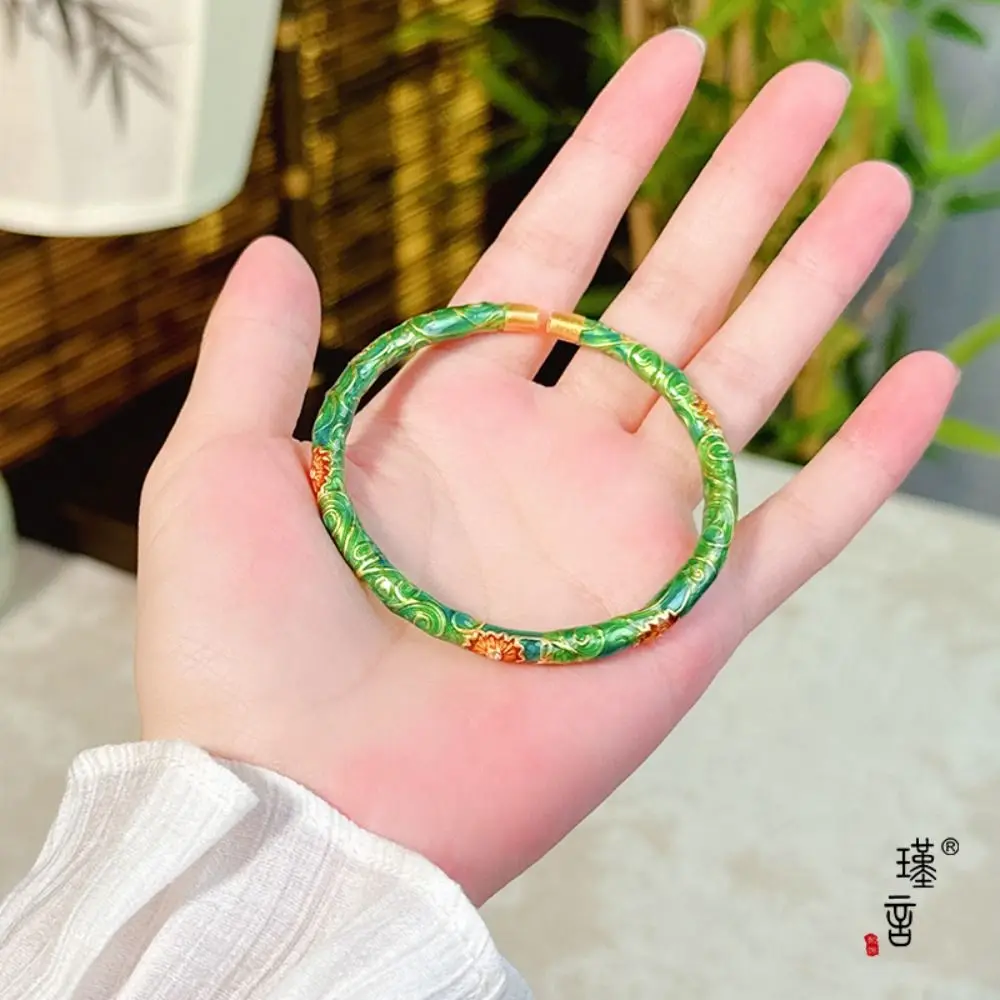 Exquisite Women's Enamel Braclet Vintage Ethnic Style Chinese Cloisonne Bracelet Open Ring Hand Jewelry Filigree Flower Bangle