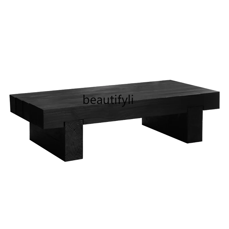 

Wabi Sabi Wind Coffee Table Living Room Household Solid Wood Black Homestay Hall Coffee Table Combination Retro Solid Wood
