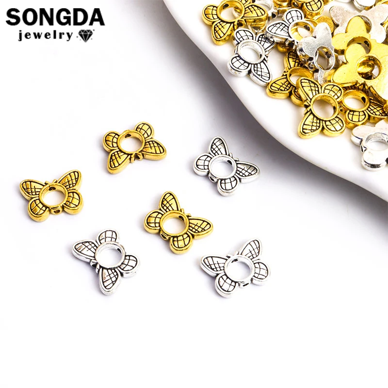 10Pcs Mental Color Plated Butterfly Loose Bead Alloy Spacer Large Hole Bead DIY Making Funny Earring Braclet Jewelry Accessory