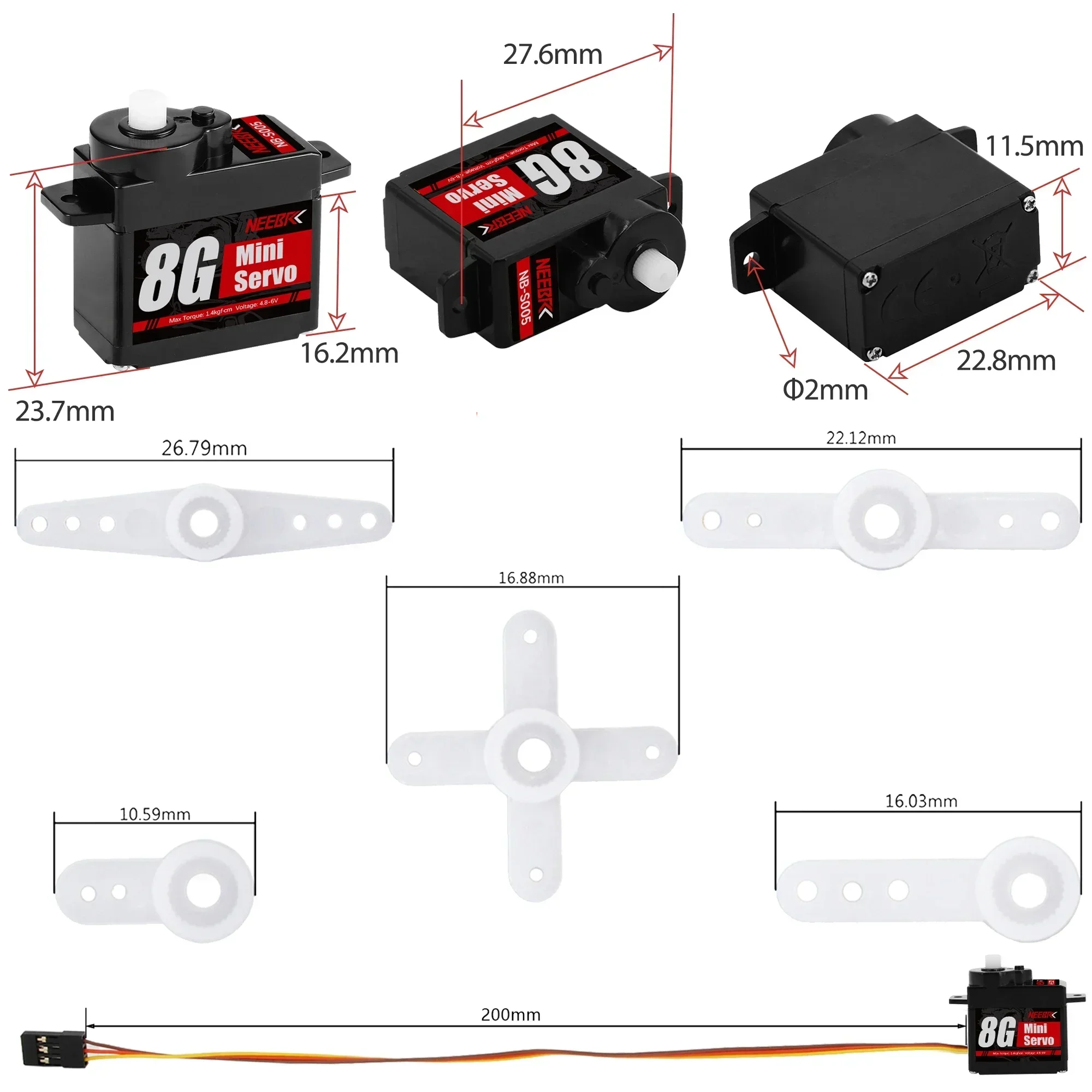 NEEBRC 8G Micro Servo Waterproof Plastic Gear Mini Servo for RC Car Boat Fixed-wing Helicopter Drone WLtoys K969 K999