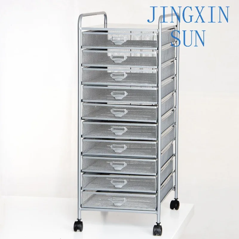 A3 Multi-layer 9-drawer 10-layer wrought iron file holder Metal strip drawer Mobile office storage locker