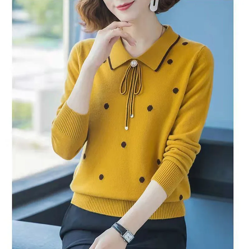 Women Sweaters New 2023 Spring Autumn Long Sleeve Lapel Embroidered Knitted Jumper Pullovers Middle-aged Mother Sweater Knitwear