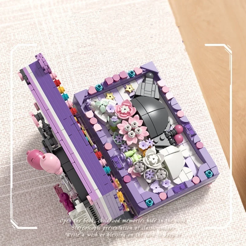 Sanrio Series Hello Kitty Kuromi Photo Frame Building Blocks Stereo Page Turning Album Magic Book Children Building Blocks Toy