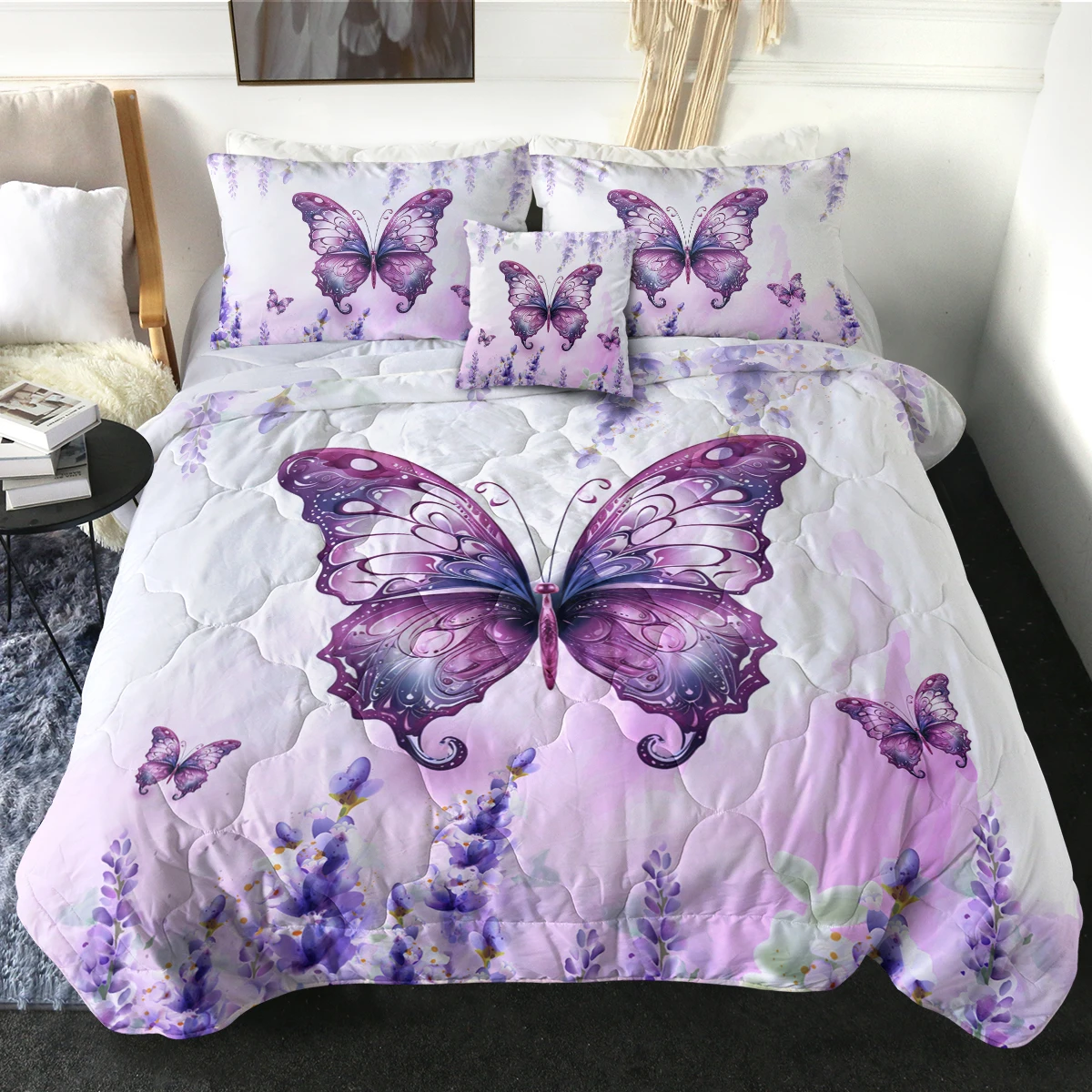 

Romantic Lavender with Purple Butterfly Design Comforter Set for Kids and Adults Bedroom Decor