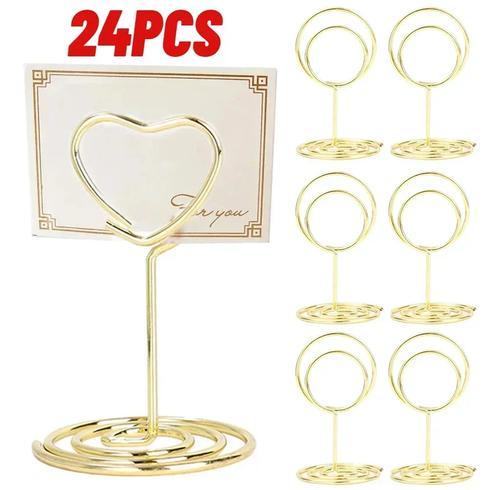 24/1Pc Golden Heart Shape Photo Holder Stands Table Number Holders Place Card Paper Menu Clips for Wedding Party Decor or Office