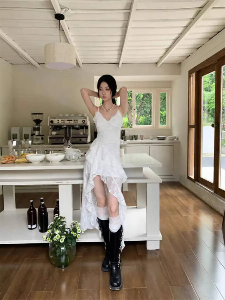 Dresses Womens Gothic Short-Sleeved American Style Adjustable Contrast Blocking Blue Beige Belted Casual Daily Fashionable Femme