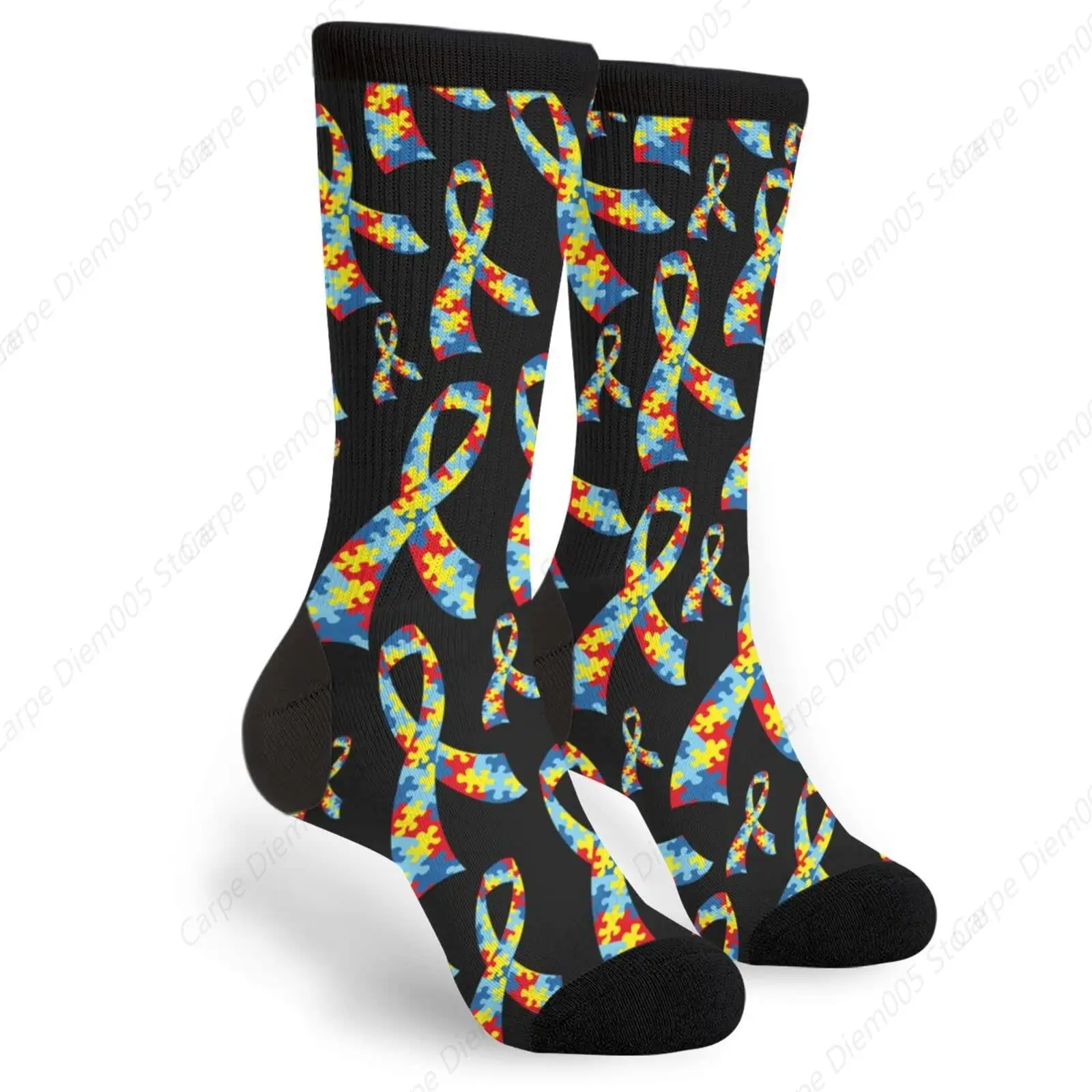 Awareness Autism Care Bow Puzzle Fun Crew Socks Fashion Comfortable Men'S And Women'S Socks