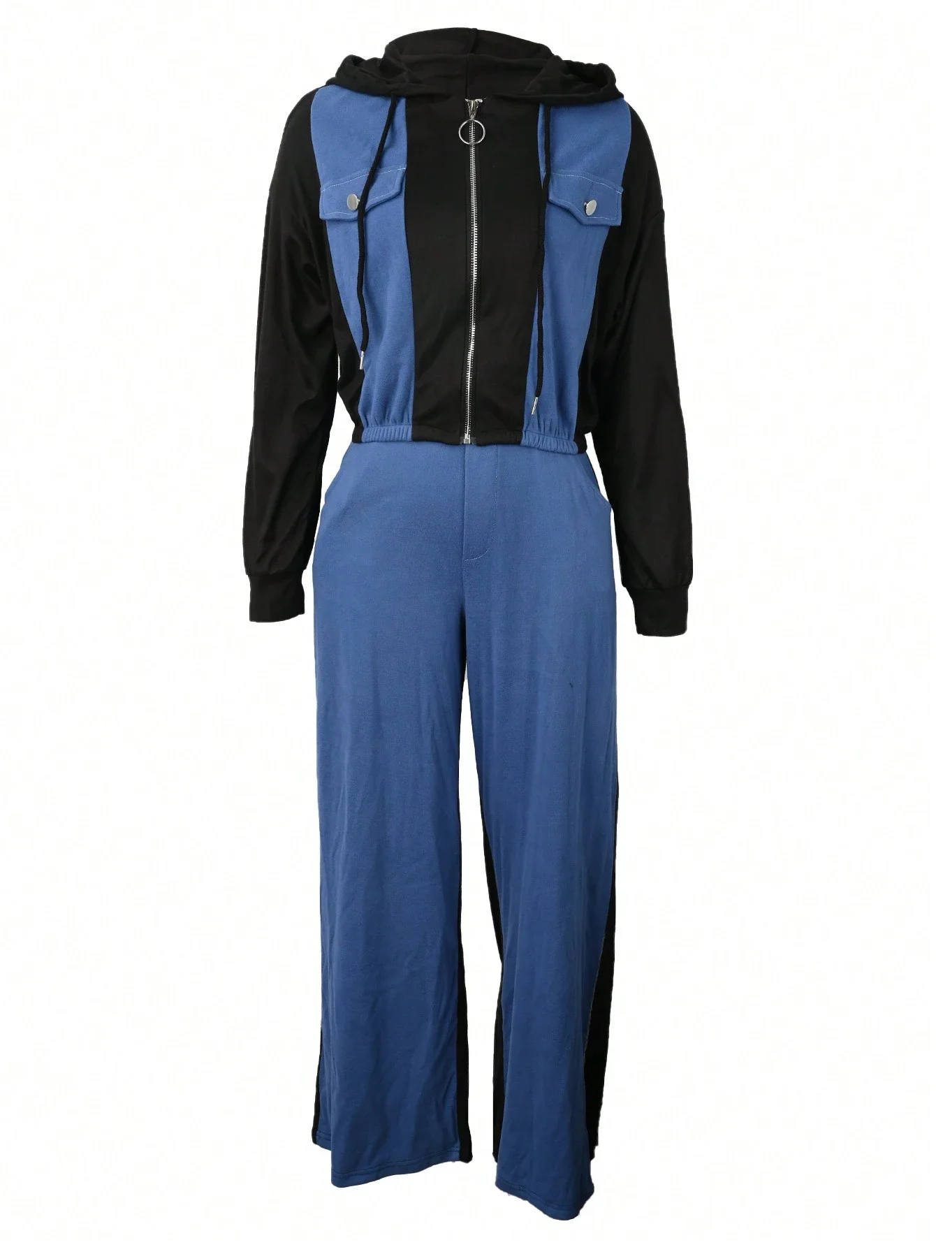 

Женский спортивный костюм с капюшоном и молнией, двухцветный, из двух частей, повседневный