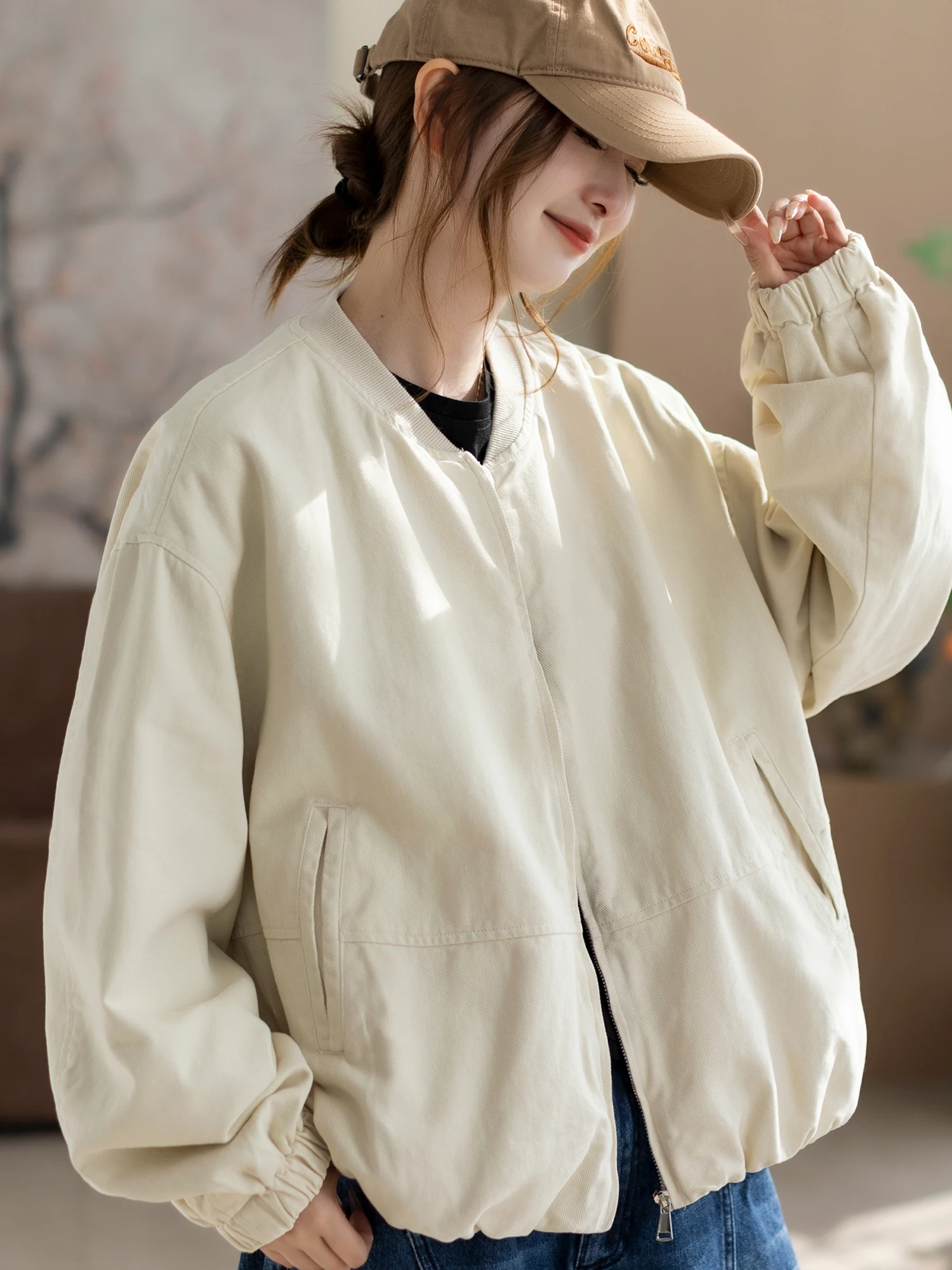 

Свободный повседневный женский топ на молнии для весны и осени, универсальный, для работы и отдыха