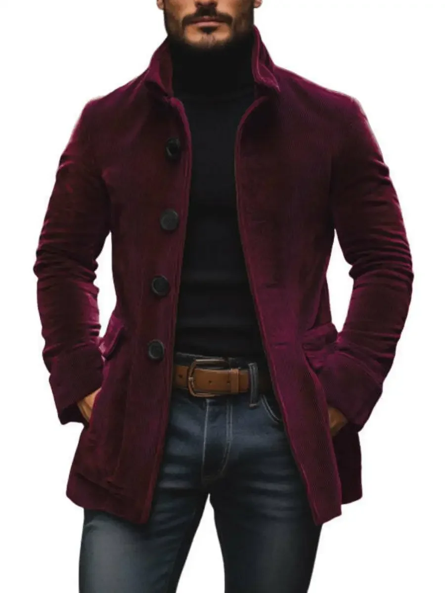 Men's Pure Color Stand Collar Open Cardigan Suit with Buttons Autumn Spring Faionable Slim Fit Outerwear
