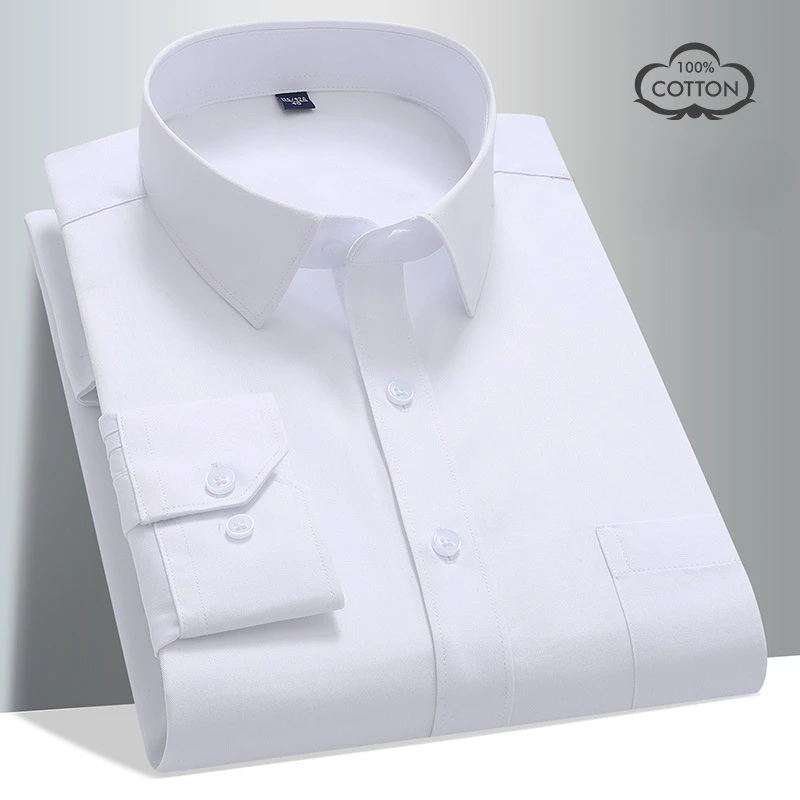

Classic Stripe 100% Cotton Men's Long Sleeve Shirt Work Business Formal Office Blue Black White Shirt Men Long Sleeve Slim Fit