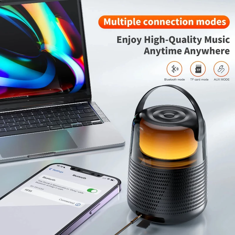 

HI-FI Wireless Bluetooth5.3High Resolution Stereo Surround Sound High Fidelity Sound Quality Portable Speaker Colorful LED Light