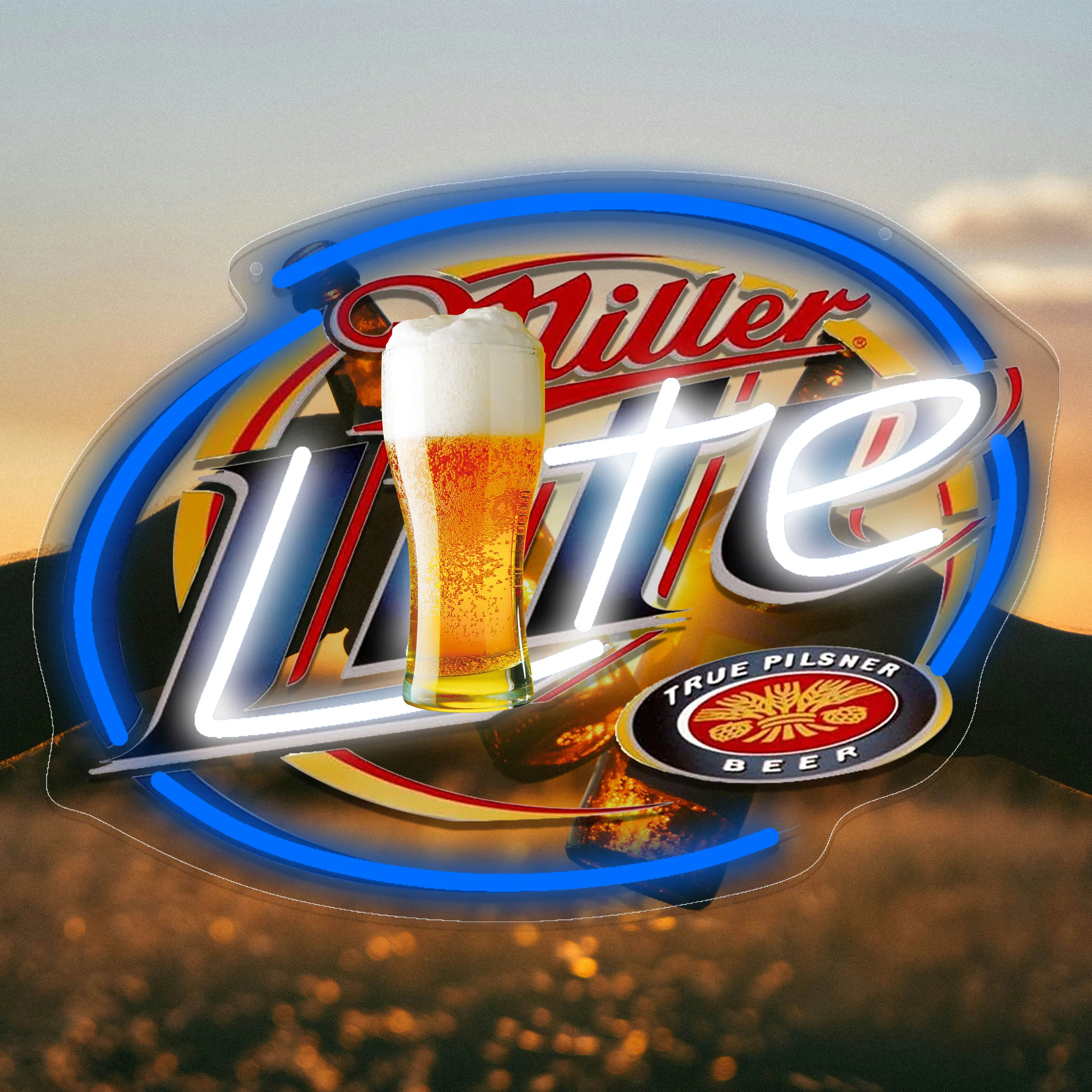1 letrero de neón LED Miller Lite, letrero de neón de cerveza perfecto para cuevas de hombres, decoración del hogar, fiestas y cumpleaños - murales de interior/exterior