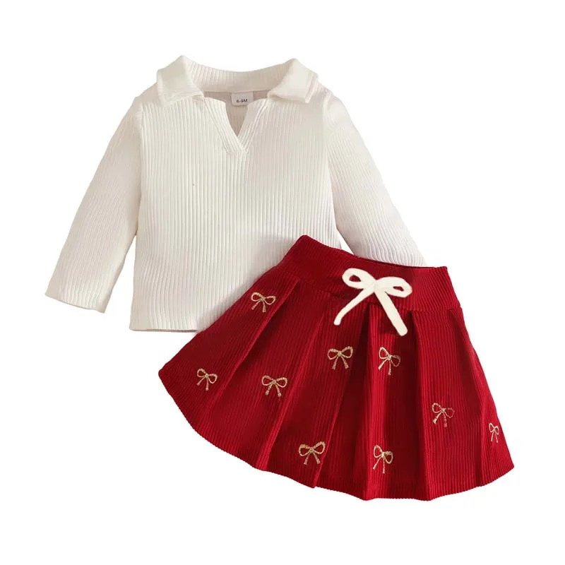 

Spring and Autumn Toddler Baby Girls Clothes 2Pcs/Sets 1–3 Years Old Fashion Long Sleeves Lapel Tops Embroidered Skirts Outfits