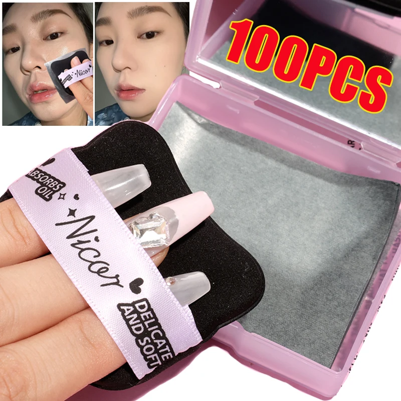 100pcs Face Oil Blotting Paper with Makeup Puff Matting Face Wipes Oil Control Sheets Oil-absorbing Face Cleaning Makeup Tools