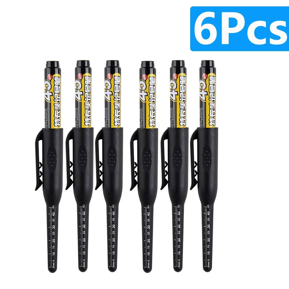 1-6 Stuks 45mm Waterdichte Lange Hoofdpunt Diepgat Markers Pen Tegel Timmerman Pen Multifunctioneel voor Houtbewerking Zwart/Blauw/Rode Inkt