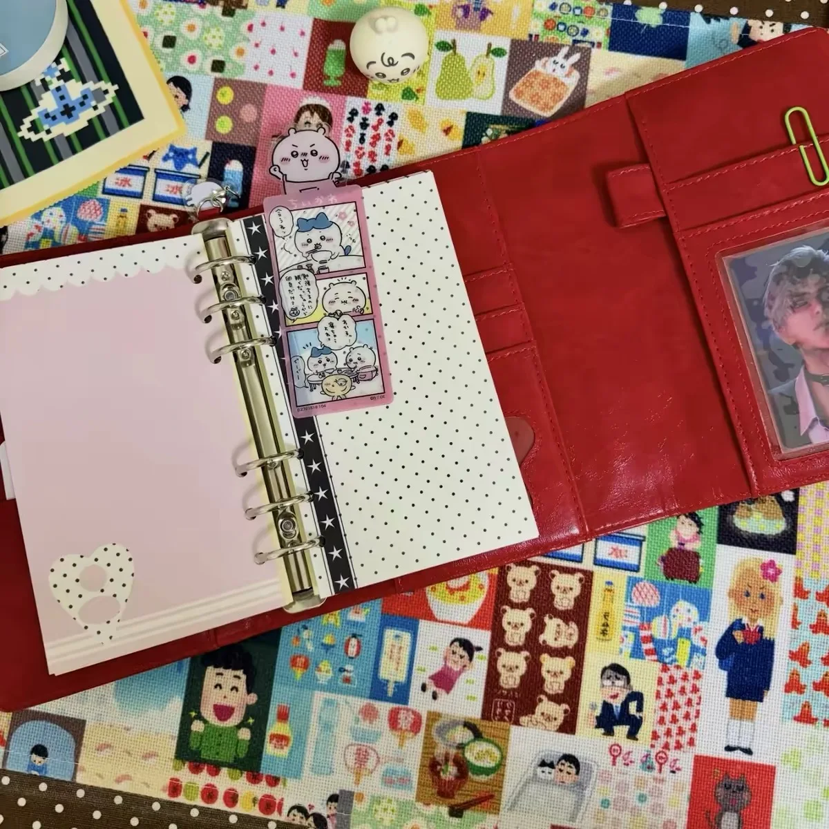A6 Red Tomato Three-Fold Loose-leaf Notebook PU Binder Photocards Collect Book Diary Agenda Planner Cover Stationery