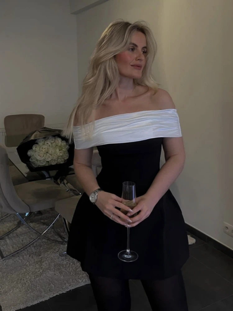 Elegant Off Shoulder Backless Bow Black Women Dress Sexy Strapless Slim Mini Evening Dress Female Party Birthday Dress 2024 New