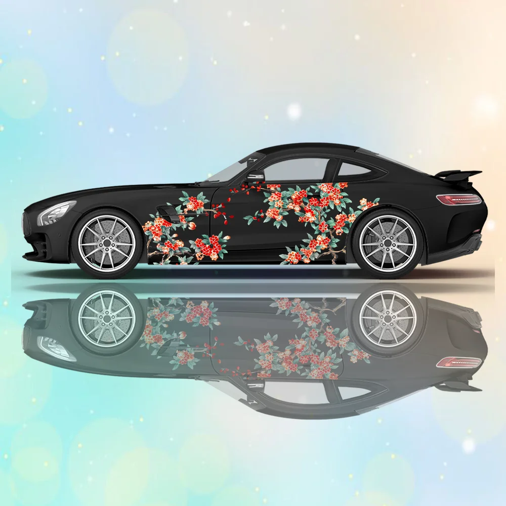 

Абрикосовая ветка сливы, автомобильные виниловые наклейки, самоклеящаяся наклейка из ПВХ, подходит для грузовиков, внедорожников, украшения, автоаксессуары