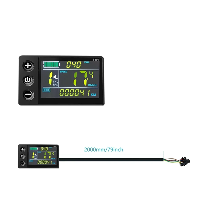 Lcd-s866 instrumento display lcd cor bicicleta elétrica, 24v 36v 48v, modificação conector sm