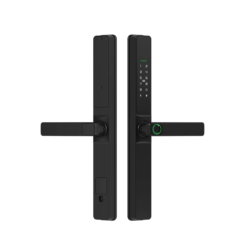 Matte Black Slim Smart Door Lock Fingerprint Handle Keyless Entry for Aluminum Sliding Door Tuya TTLock App Security Black