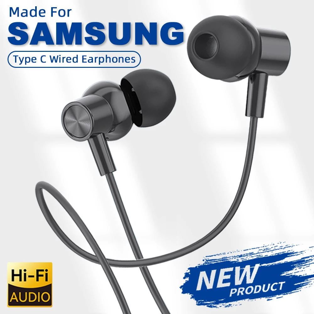

USB C Earphones In Ear Wired Headphones Stereo Surround Sound Type C Earbuds With Mic Heavy Bass For Samsung iPhone 16 15 Xiaomi