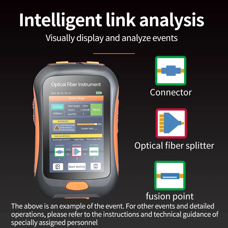 Imagem -04 - Teste de Fibra Ativa 1550nm 80km Óptico Otdr Tester Mini Reflectômetro com Mapa de Eventos Vfl Ols Opm Tela de Toque sc Conector Nk2800