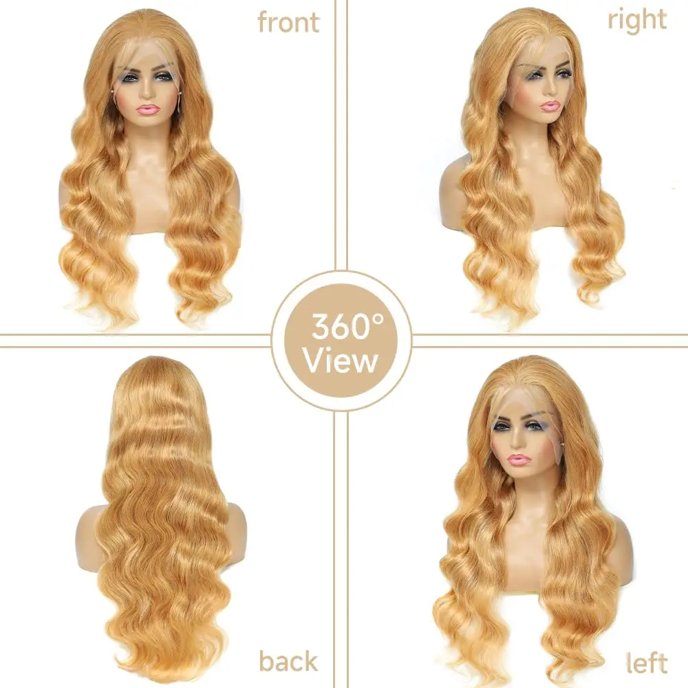 #27 Honingblonde Pruiken Van Mensenhaar 13X4 Transparant Kant Pre Geplukt Body Wave Human Hair Lace Frontale Pruik 200 Dichtheid 20-32 Inch