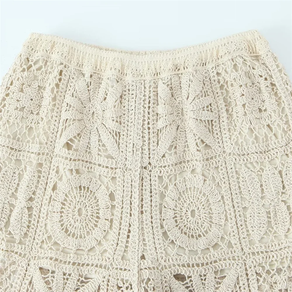 BWQ Spring/Summer New Women\'s Forest Style Lazy Hollow Hook Flower Knitted Cardigan Knitted Pants Set