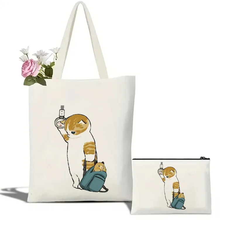 مسلية المهنية القط تصميم واسعة قابلة لإعادة الاستخدام حمل للمكتب والركاب مدرسة لطيف الزنجبيل هريرة العمل حقيبة قماش قنب