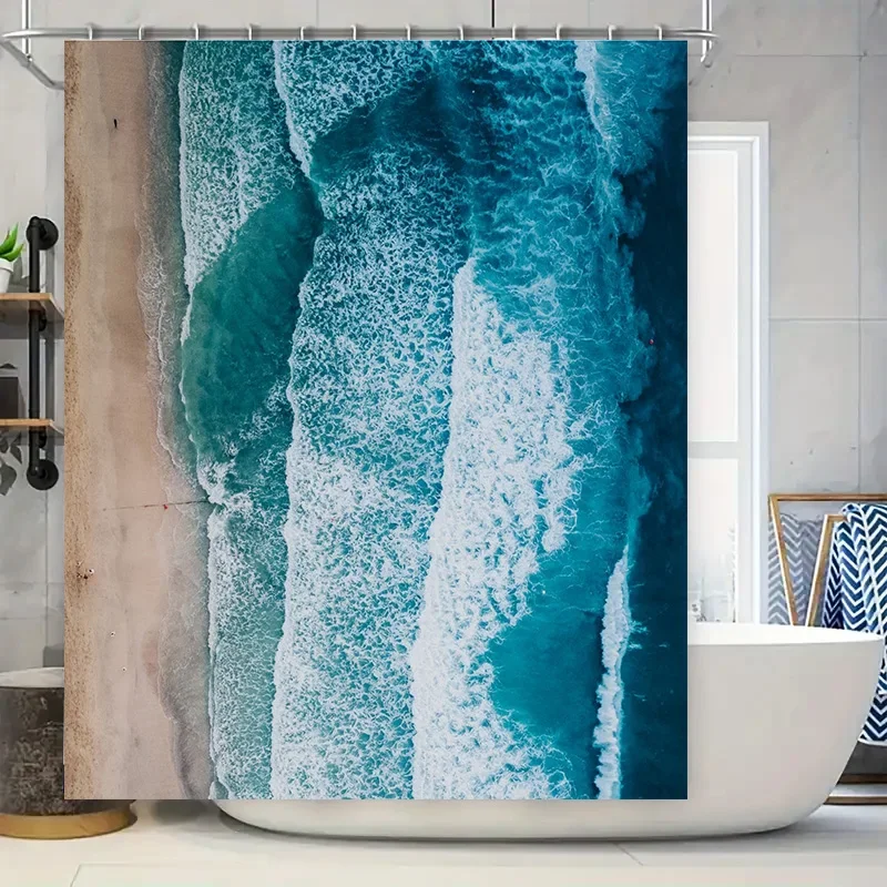 

Занавеска для душа Beach Vibes, синие волны, дизайн всплеск для современных украшений для ванной комнаты