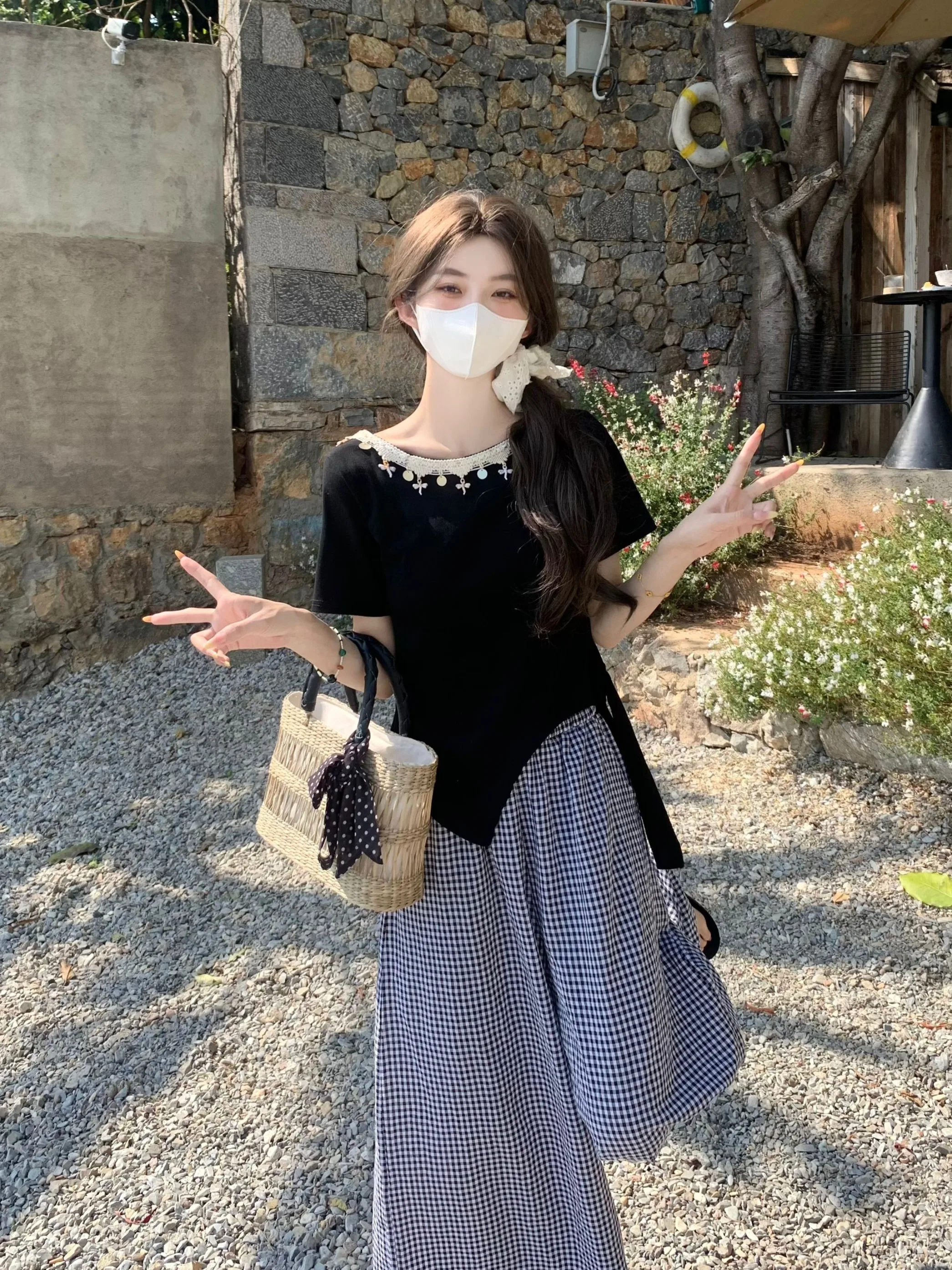 

n Ethnic Sle Early Summer Dopne Matching Set Pure Loose Feeling Film Two Piece Set Women's Faion Set Casual Com...