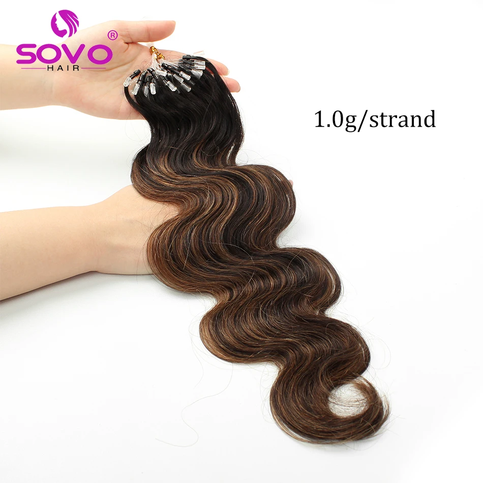 Body Wave Micro Loop Ring Human Hair Extensions 12 "-26" Braziliaanse Remy Micro Link Haarverlenging Voor Vrouwen Piano Kleur