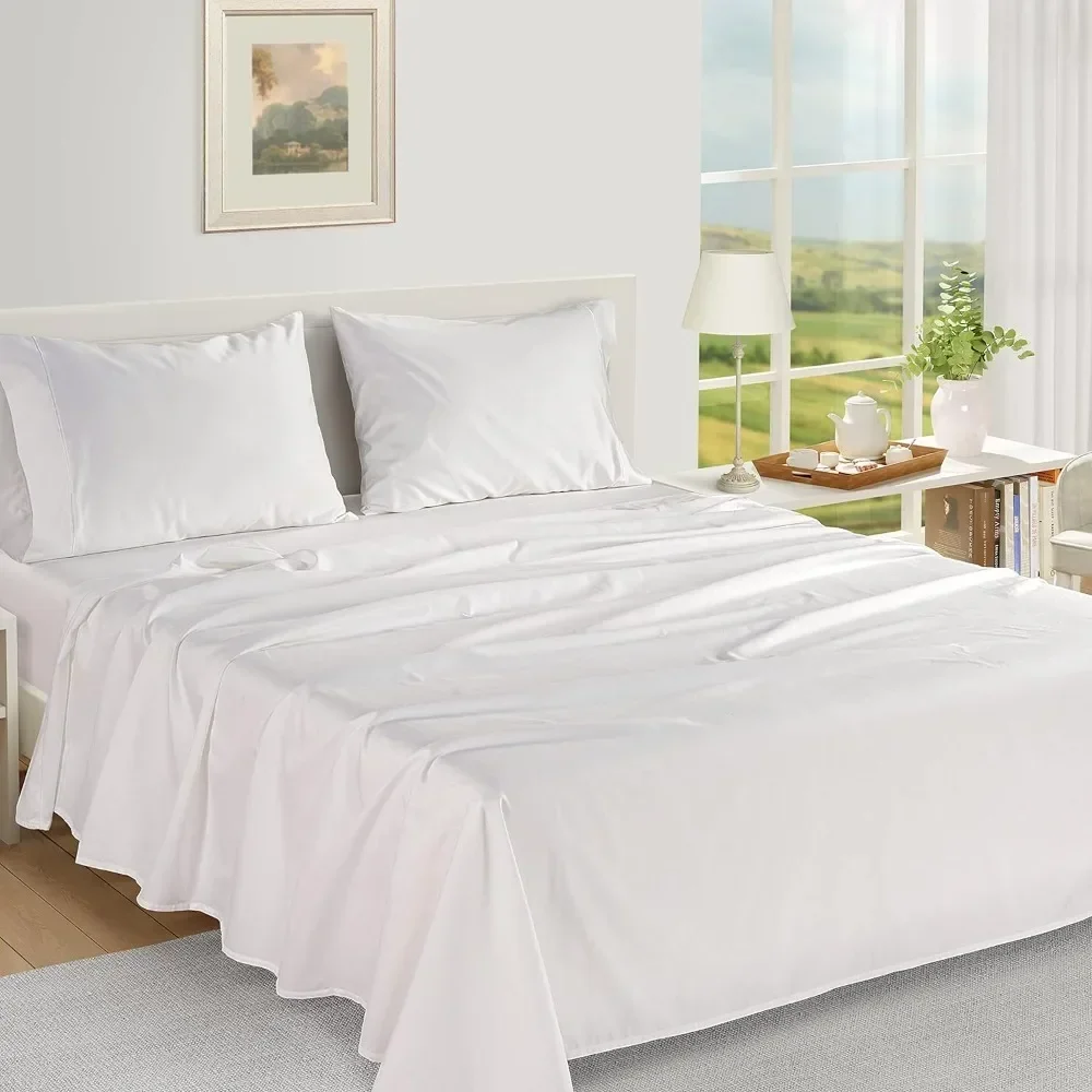 

100% Cotton Bed Sheet - 1000 Thread Count 3-Piece XL Twin Set Long Pile Bedding in Satin Weave Deluxe, White