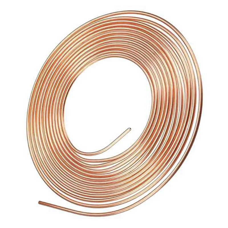 25Ft 7.62M Roll Tube Coil Of 3/16Inch OD Copper Brake Pipe Hose Line Piping Joint Union With 15Pcsnuts Fittings