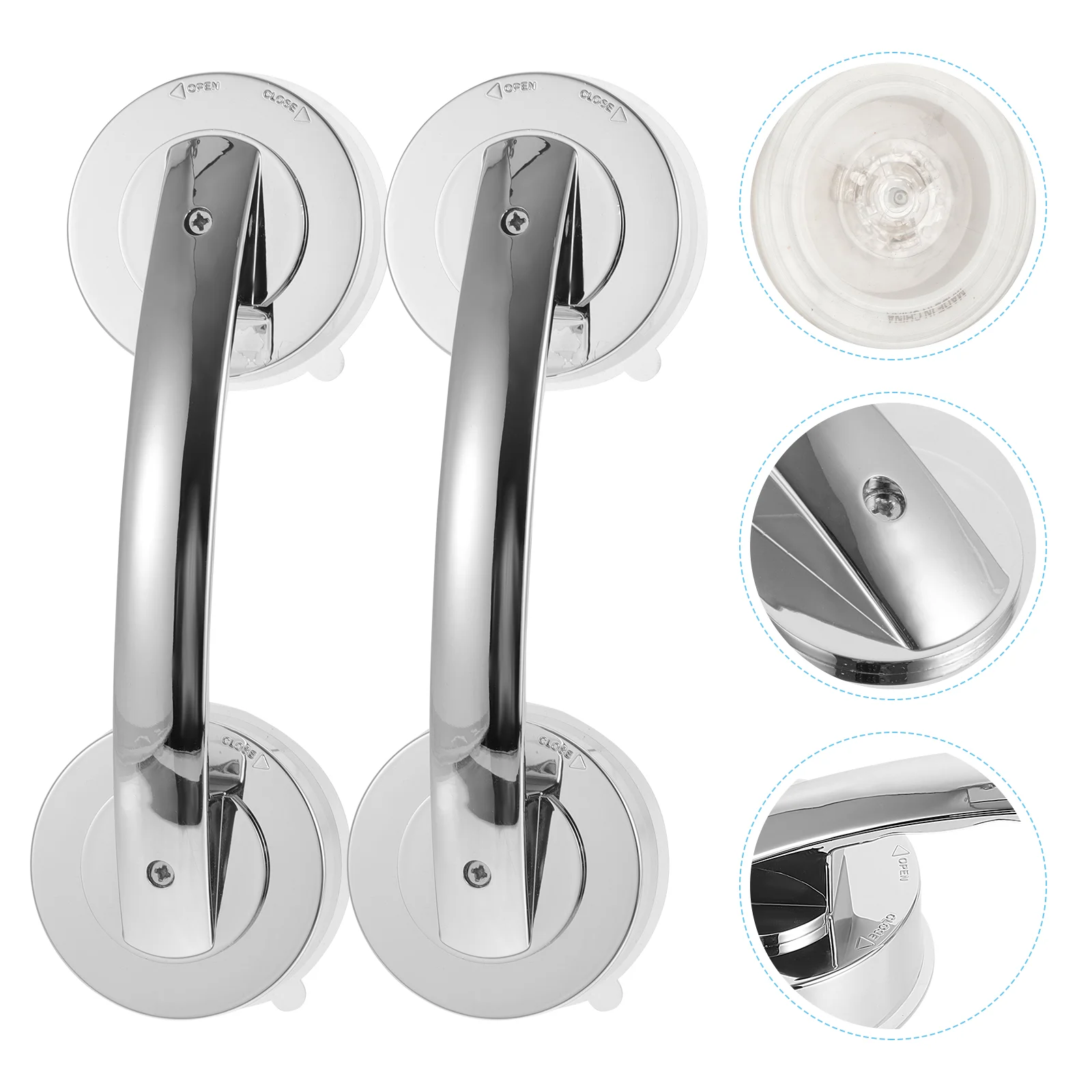 

2 Pcs Shower Rods Glass Door Handle Handles Window Knobs Portable Suction Bars Drawer Pulls Grip Cup Silver