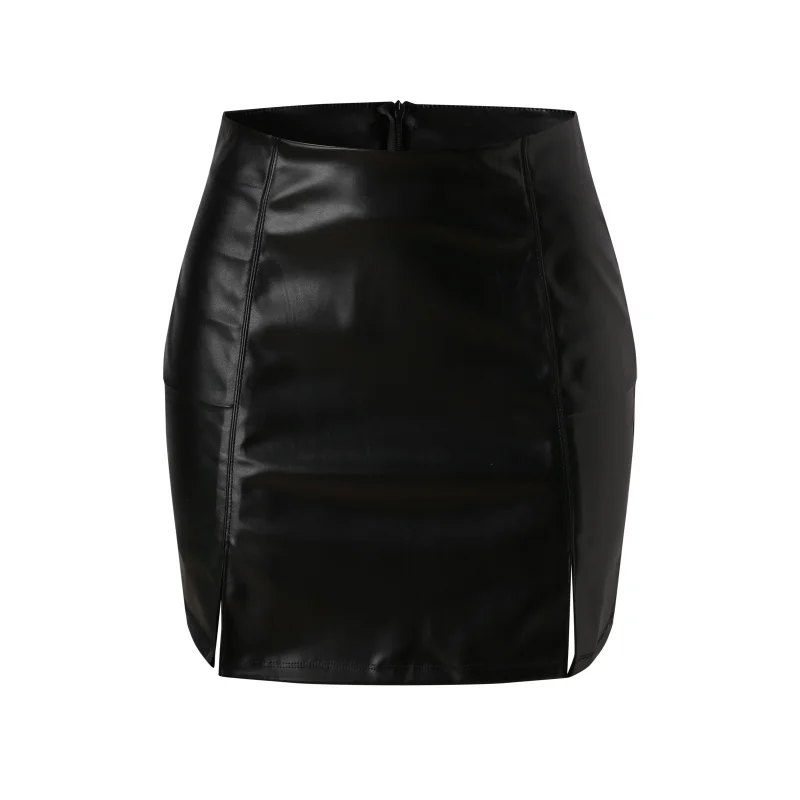 PU Leather Short Skirt Women Black Sexy Split Slim High Waisted A-line Mini Skirts Female Shorts Vintage Harajuku Streetwear