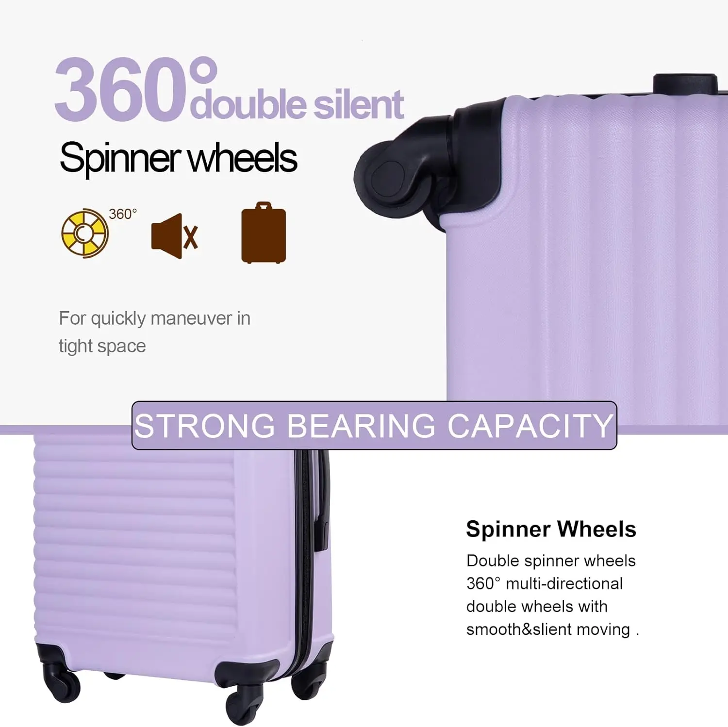 Leve Hardside Mala com rodas Spinner, bagagem de bagagem, lavanda 2"