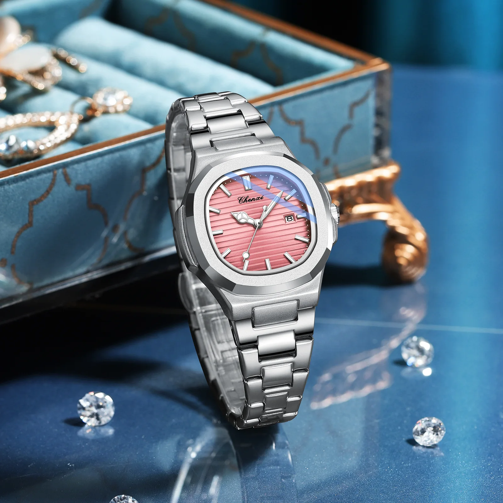 CHENXI 8222 Elegant Quartz Watch Woman Classic Calendar Luminous Waterproof Stainless Steel Strap Casual Ladies Business Watches