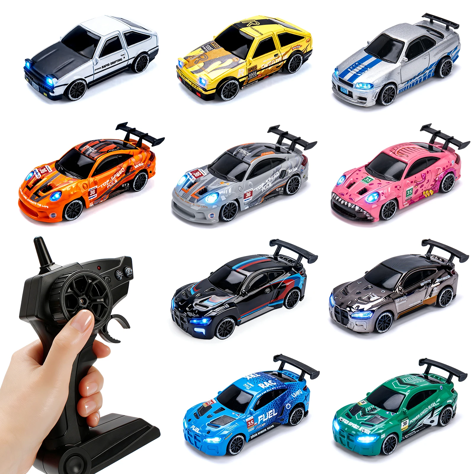 1/64 High Speed Drift RC Car with Light 2.4G 4WD Remote Control Car Desktop Mini Racing Cars Full Proportion Cars Model Gifts
