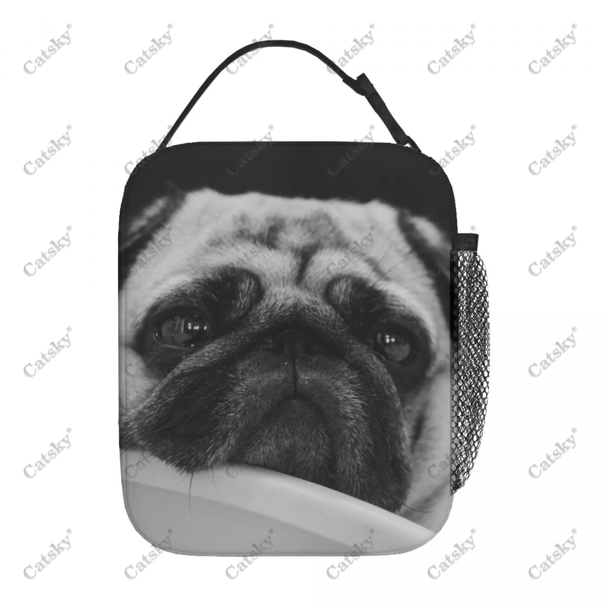 Pug animal Portable aluminum foil thickened insulated lunch bag meal bag printed waterproof insulated lunch tote bags