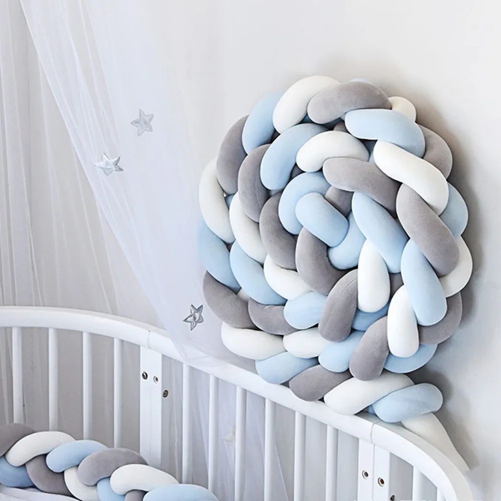 Baby Crib Bumper Handmade Cot Bumper Breathable Soft Plush Bed Bumper Anti-Collision Skin-friendly Braided Pillow Nursery Room